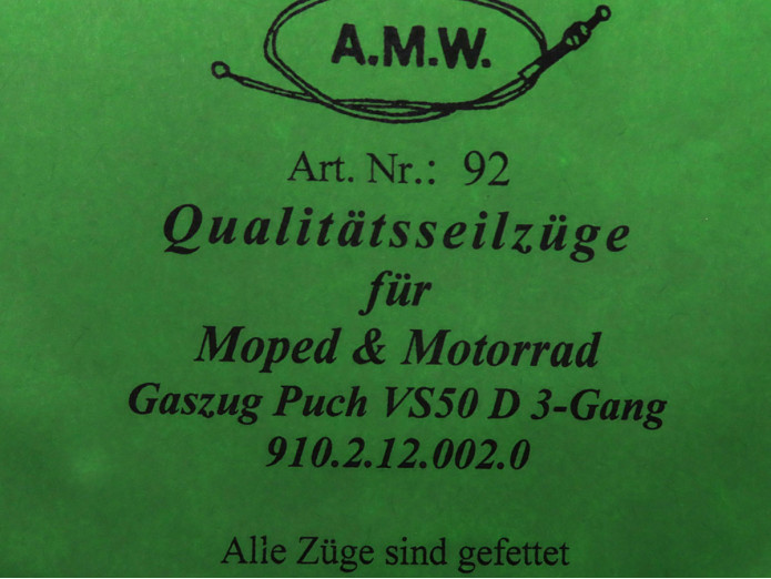 Bowdenzug Puch VS50 D 3-Gang Gaszug A.M.W.